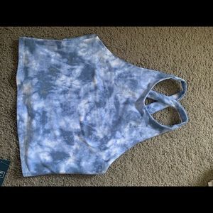 blue tie dyed work out top